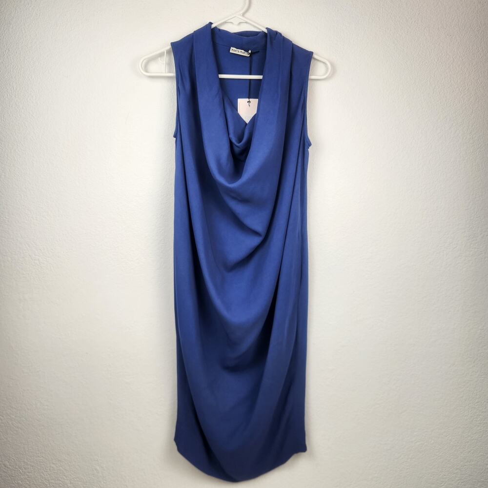 Marta Martino Tati Dress in Blue Size 38 Italian US Small Cowl Neck Sleeveless